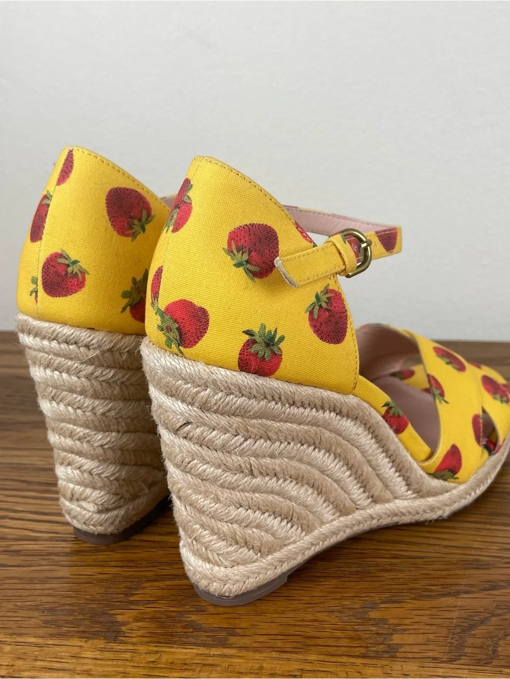 Edie Parker x J.Crew Strawberry Print Espadrille Wedge Sandals